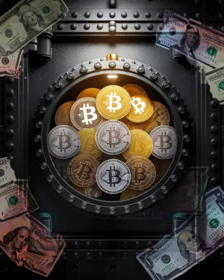 Image showing a vault with Bitcoin inside, symbolizing protection from currency devaluation